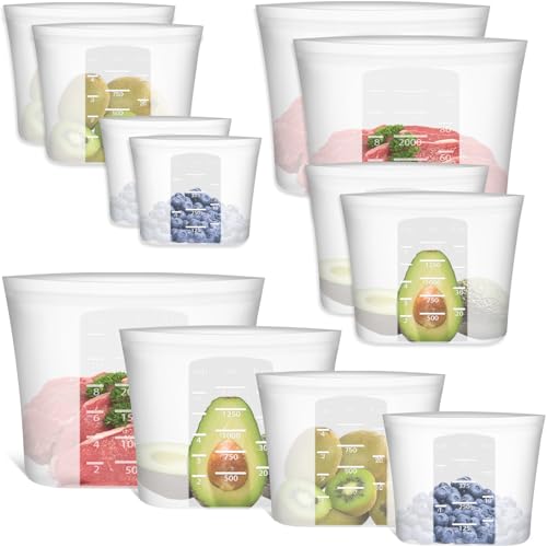 Annaklin Reusable Storage Bag, 8 Pack 100% Silicone Food Storage Bags Stand Up Zip Lock Bags for Food, Freezer Microwave Oven Dishwasher Safe, 2 X-Large(0.8 Gallon) 2 Medium 2 Small 2 X-Small, Translucent - Image 1