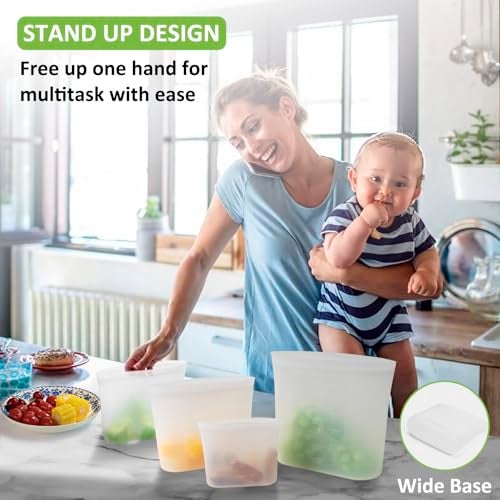 Annaklin Reusable Storage Bag, 8 Pack 100% Silicone Food Storage Bags Stand Up Zip Lock Bags for Food, Freezer Microwave Oven Dishwasher Safe, 2 X-Large(0.8 Gallon) 2 Medium 2 Small 2 X-Small, Translucent - Image 4