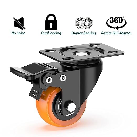 Breewell Breewell 2 Caster Wheel for Furniture Set of 4 Heavy Duty upto 650 lbs Castor Wheels for Furniture Moving like Sofa Bed Counter with Polyurethane PU Wheels and Top Plate Rotating 360 Degree  - Image 3