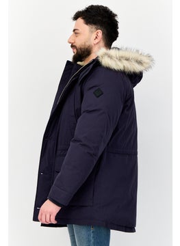 GANT Men Solid Long Sleeve Faux Fur Parka Jacket, Navy Blue  - Image 2