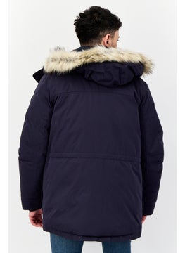 GANT Men Solid Long Sleeve Faux Fur Parka Jacket, Navy Blue  - Image 3