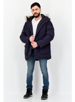 GANT Men Solid Long Sleeve Faux Fur Parka Jacket, Navy Blue  - Image 4