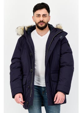 GANT Men Solid Long Sleeve Faux Fur Parka Jacket, Navy Blue  - Image 1