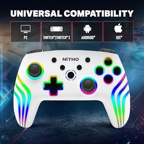 NiTHO NEXUS Wireless Controller for PC, Windows, Switch & Switch 2, iOS, Android, Gaming Gamepad with RGB Light | Hall Effect Triggers | 6-Axis Gyro | Vibration & Turbo | Programmable Buttons, White - Image 2