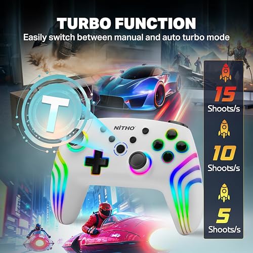 NiTHO NEXUS Wireless Controller for PC, Windows, Switch & Switch 2, iOS, Android, Gaming Gamepad with RGB Light | Hall Effect Triggers | 6-Axis Gyro | Vibration & Turbo | Programmable Buttons, White - Image 3