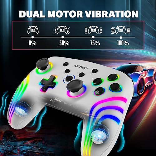 NiTHO NEXUS Wireless Controller for PC, Windows, Switch & Switch 2, iOS, Android, Gaming Gamepad with RGB Light | Hall Effect Triggers | 6-Axis Gyro | Vibration & Turbo | Programmable Buttons, White - Image 4