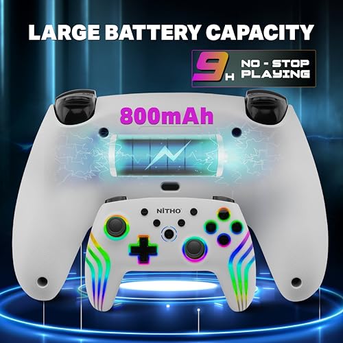 NiTHO NEXUS Wireless Controller for PC, Windows, Switch & Switch 2, iOS, Android, Gaming Gamepad with RGB Light | Hall Effect Triggers | 6-Axis Gyro | Vibration & Turbo | Programmable Buttons, White - Image 5