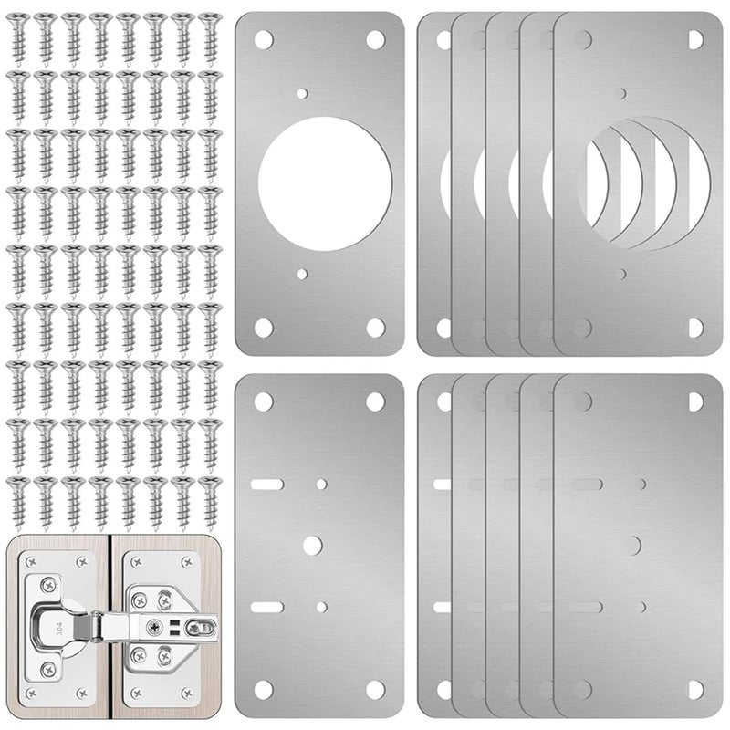 Serplex 12Pcs Hinge Repair Plates and Screws Pack Auto Concealed Hinge Plates with PrePunched Holes Universal Stainless Steel Door Hinge Plates for Doors Cabinets Cupboard Door Wardrobes - Image 1