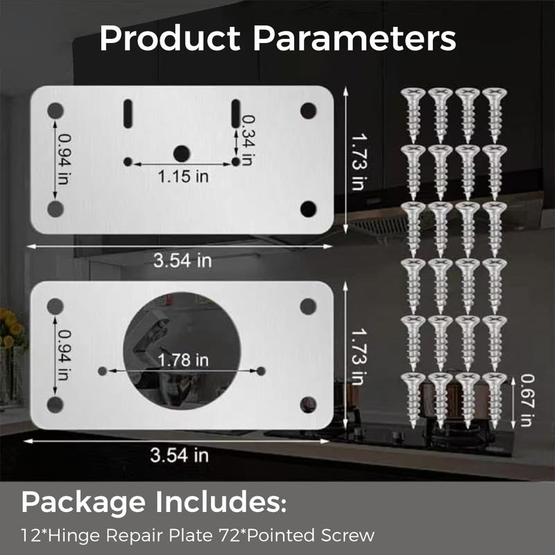 Serplex 12Pcs Hinge Repair Plates and Screws Pack Auto Concealed Hinge Plates with PrePunched Holes Universal Stainless Steel Door Hinge Plates for Doors Cabinets Cupboard Door Wardrobes - Image 2