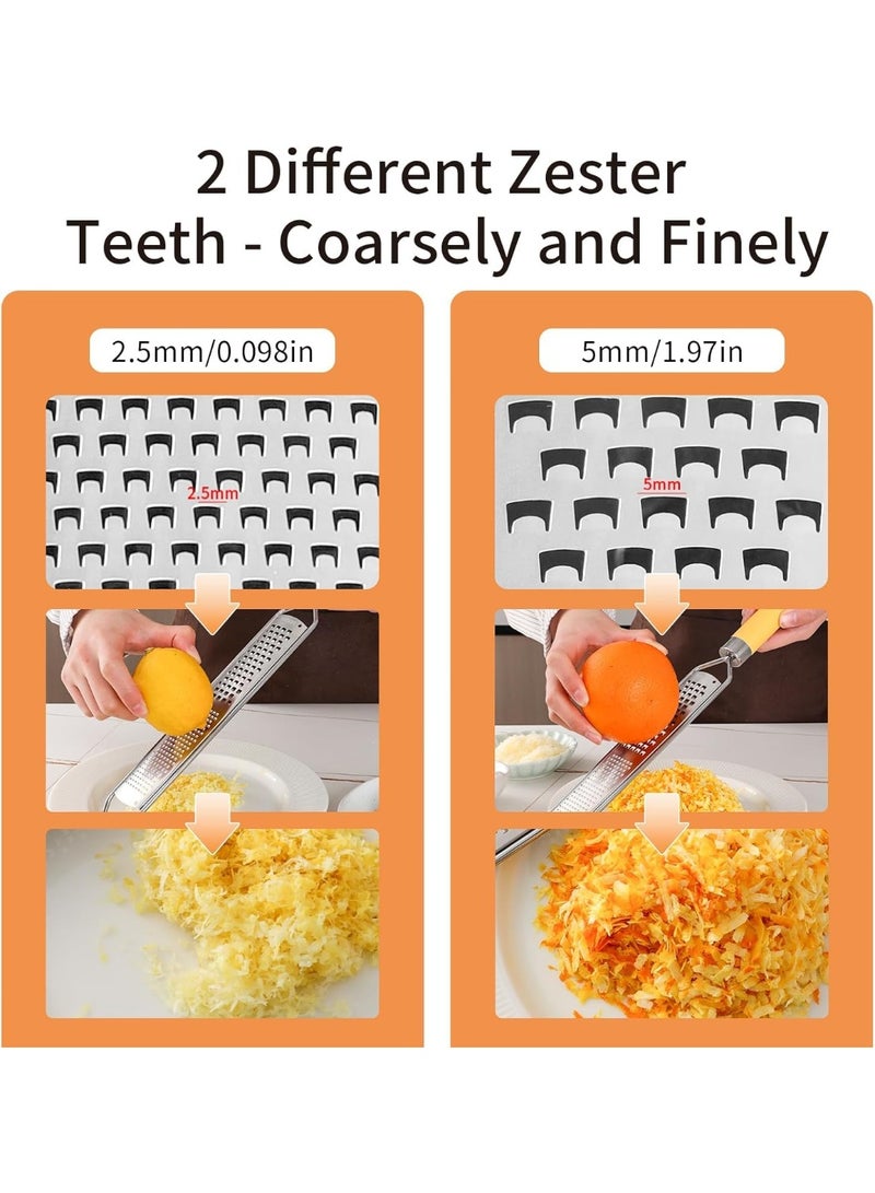 سيوسي Lemon Zester Tool, Stainless Steel Citrus Grater with Ergonomic Handle, Dual-Sided Fine and Coarse Kitchen Grater for Cheese, Ginger, Garlic, Chocolate, Fruits, Includes Protective Cover (Silver) - Image 2