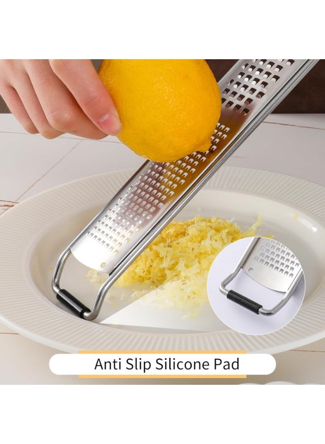 سيوسي Lemon Zester Tool, Stainless Steel Citrus Grater with Ergonomic Handle, Dual-Sided Fine and Coarse Kitchen Grater for Cheese, Ginger, Garlic, Chocolate, Fruits, Includes Protective Cover (Silver) - Image 5