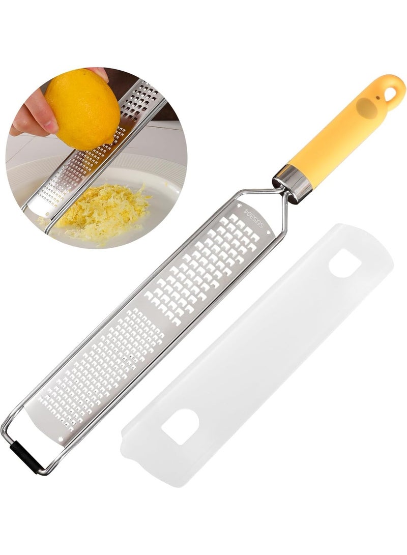 سيوسي Lemon Zester Tool, Stainless Steel Citrus Grater with Ergonomic Handle, Dual-Sided Fine and Coarse Kitchen Grater for Cheese, Ginger, Garlic, Chocolate, Fruits, Includes Protective Cover (Silver) - Image 1