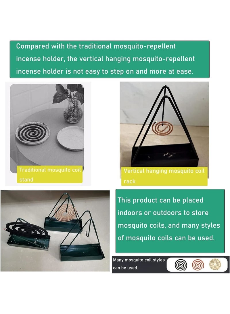 SOLARAE 2 Pack Coil Insense Burner Mosquito Coils Holder Full Metal Triangular Hanging Coil Tray Ash Catcher Storage Bracket Coil Vertical Stand Support Base for for Indoor Outdoor Camping - Image 3