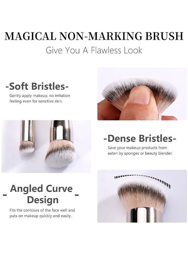 فرشاة خافي العيوب تحت العين وفرشاة كريم الأساس للمكياج السائل، مجموعة من قطعتين من فرش الكابوكي الكثيفة المصنعة بزاوية للدمج، مناسبة للسائل والكريم والبودرة المثبتة - Image 4