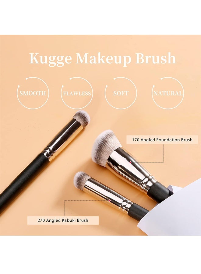 فرشاة خافي العيوب تحت العين وفرشاة كريم الأساس للمكياج السائل، مجموعة من قطعتين من فرش الكابوكي الكثيفة المصنعة بزاوية للدمج، مناسبة للسائل والكريم والبودرة المثبتة - Image 2