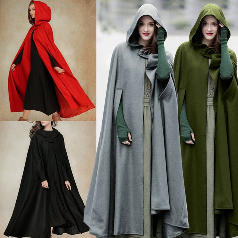Casual Women Winter Cloak Hooded Sleeveless Button Closure Long Cape Costume Cosplay Outerwear - Image 3