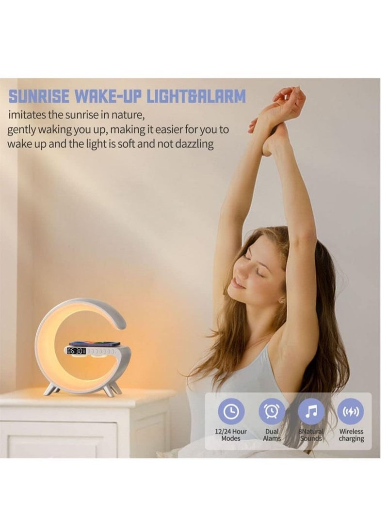 Wireless Charger Atmosphere Lamp, Portable LED Bluetooth Speaker Wireless Charger with Desk Lamp Bedside RGB Night Light, App Control Mini Music Lamp Digital Alarm Clock Speaker - Image 4
