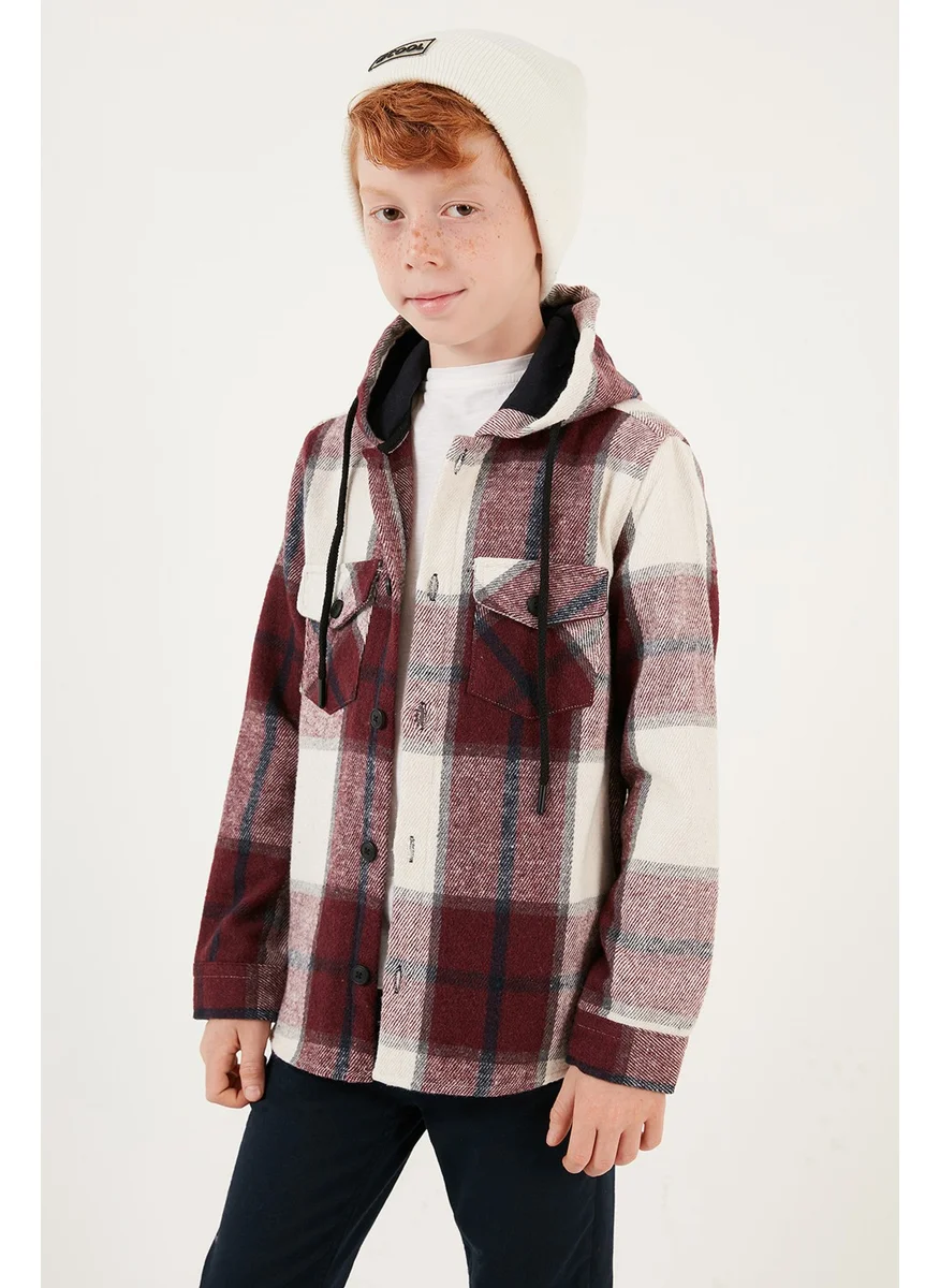 Lela Hooded Pocketed Plaid Lumberjack Shirt Boy's Shirt CF24W81782