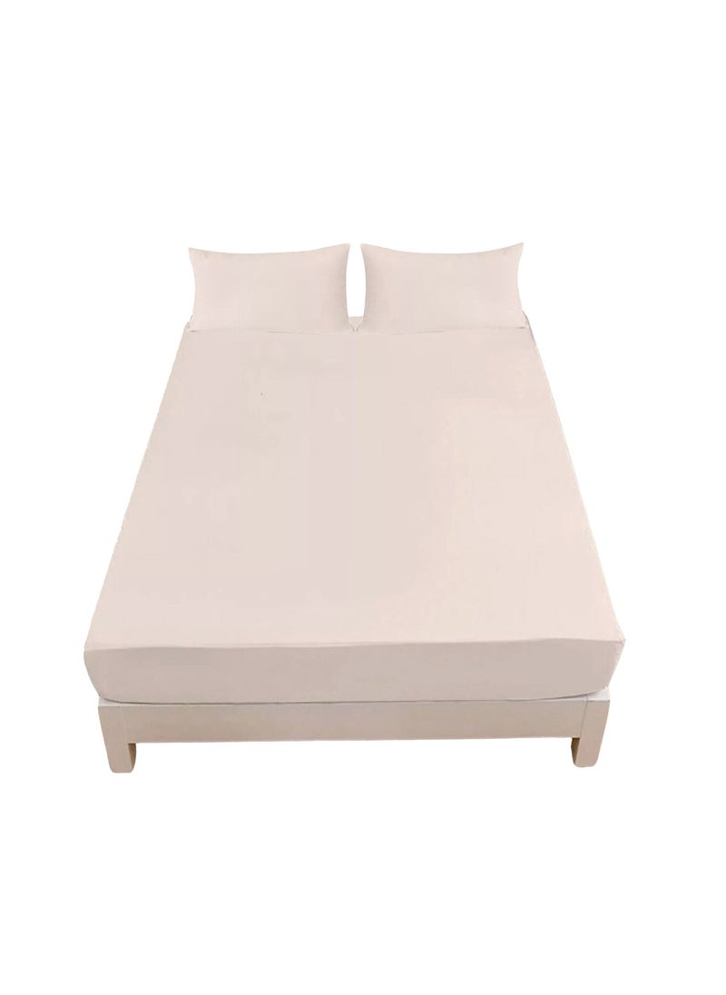 Home Smart Home Smart Fitted Bed Sheet Plain Cotton Bed Sheet with 2 Pillow Covers Ivory  - Image 1