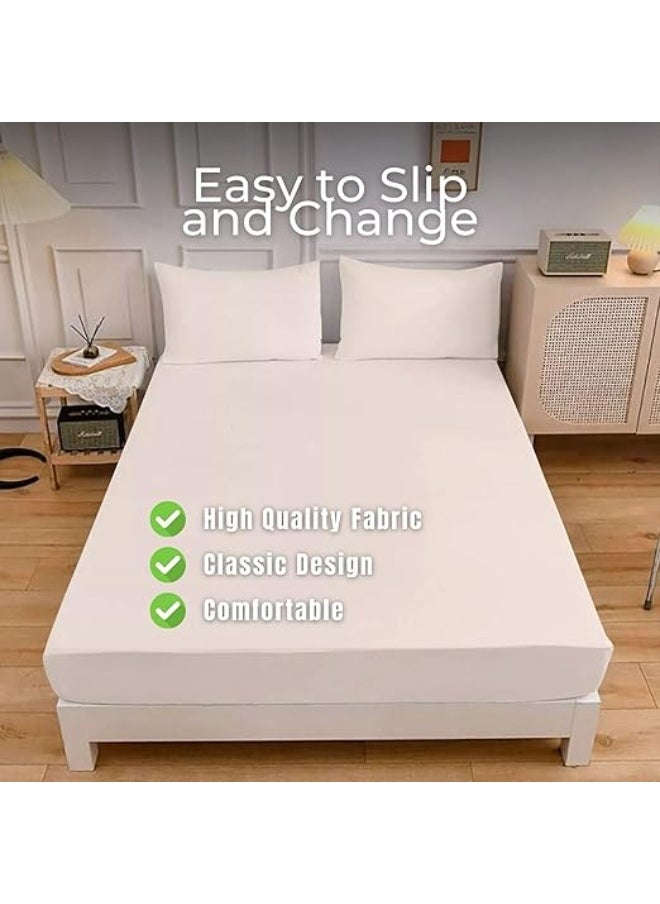Home Smart Home Smart Fitted Bed Sheet Plain Cotton Bed Sheet with 2 Pillow Covers Ivory  - Image 4