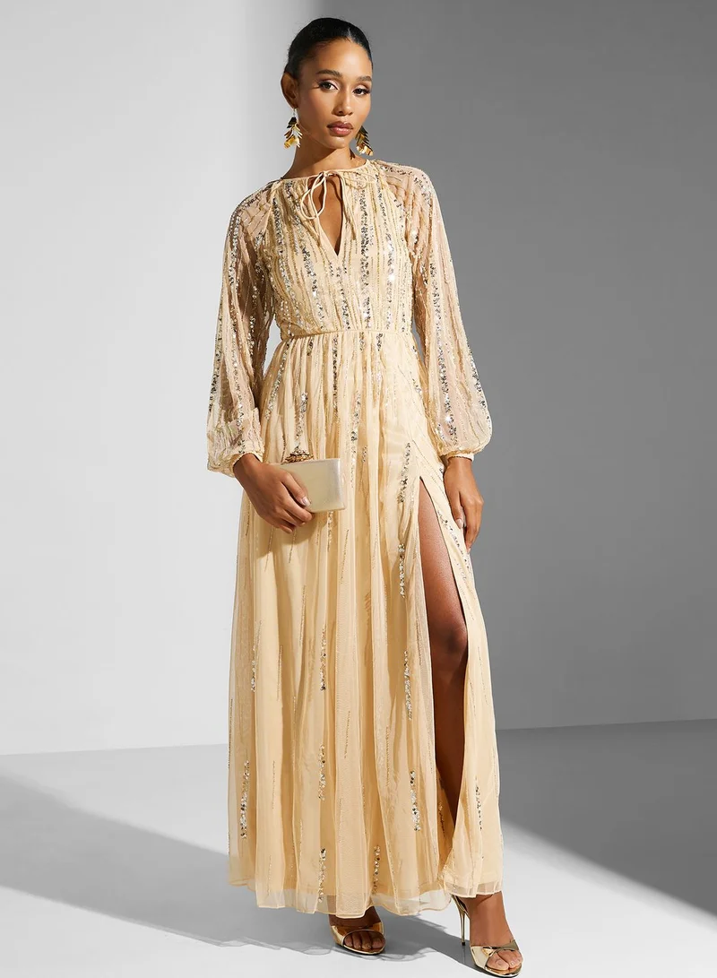 Amelia Rose Puff Sleeve Embellished  Dress
