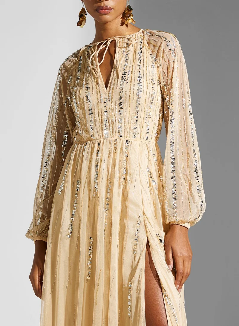 Amelia Rose Puff Sleeve Embellished  Dress