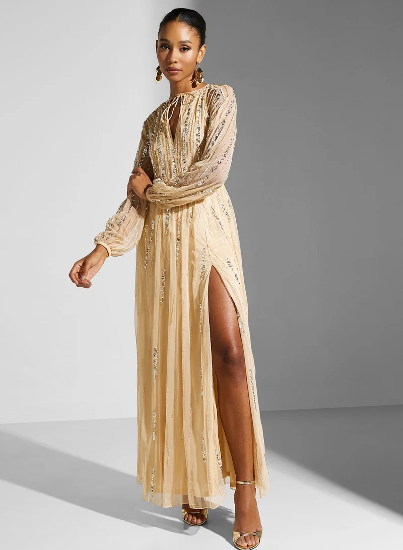 Amelia Rose Puff Sleeve Embellished  Dress