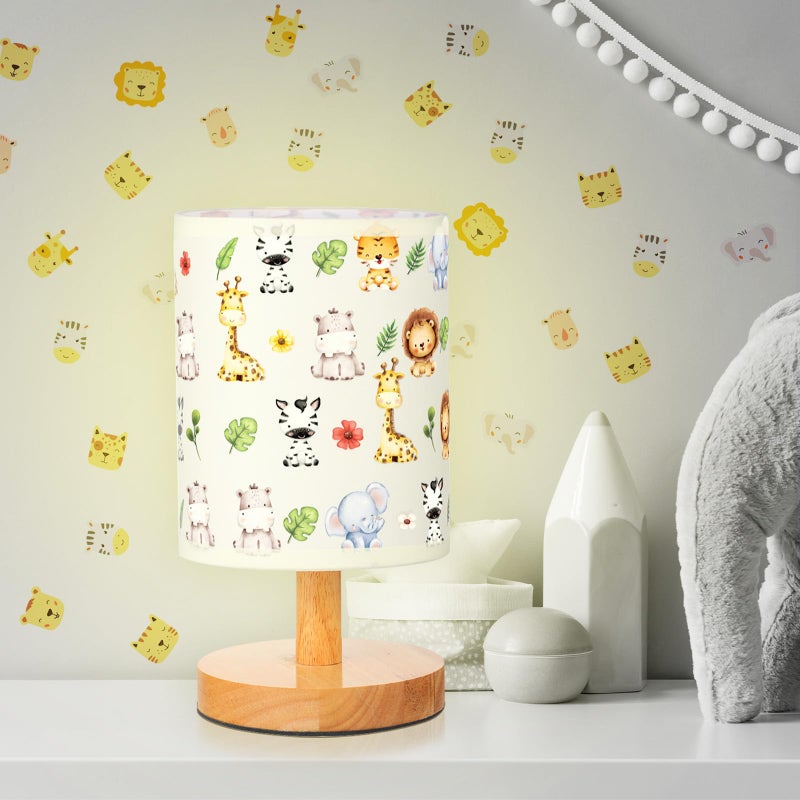 VIHOSE Safari Animal Kids Table Lamp for Bedroom Kids Bedside Lamp with Linen Wooden Nightstand Cartoon Nursery Lampshade for Girls Boys Living Room - Image 3