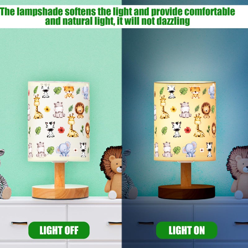 VIHOSE Safari Animal Kids Table Lamp for Bedroom Kids Bedside Lamp with Linen Wooden Nightstand Cartoon Nursery Lampshade for Girls Boys Living Room - Image 4