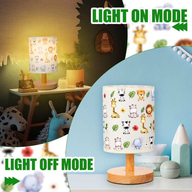 VIHOSE Safari Animal Kids Table Lamp for Bedroom Kids Bedside Lamp with Linen Wooden Nightstand Cartoon Nursery Lampshade for Girls Boys Living Room - Image 2