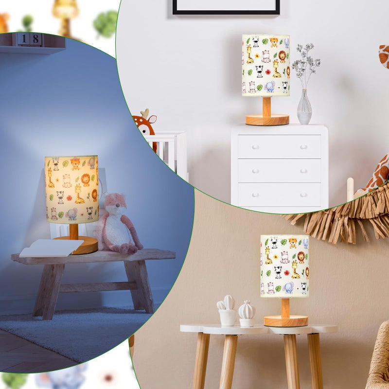 VIHOSE Safari Animal Kids Table Lamp for Bedroom Kids Bedside Lamp with Linen Wooden Nightstand Cartoon Nursery Lampshade for Girls Boys Living Room - Image 5