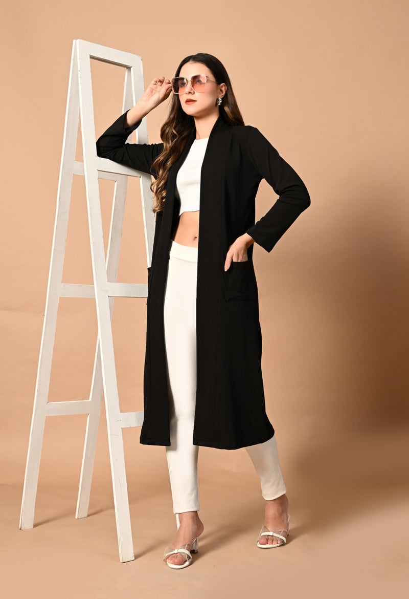 IUGA Black Front Open Longline Solid Shrug for Women and Women (460) - Image 5