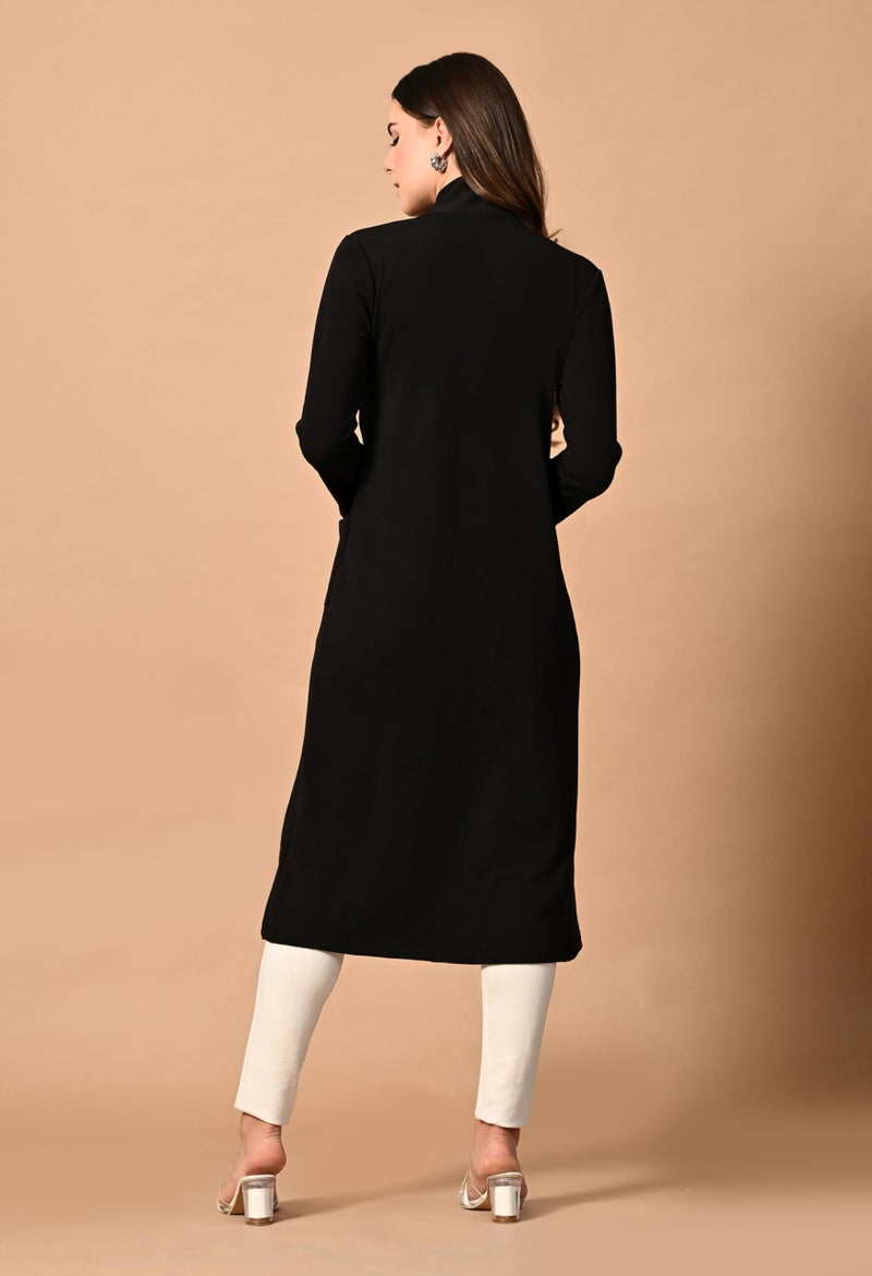 IUGA Black Front Open Longline Solid Shrug for Women and Women (460) - Image 2