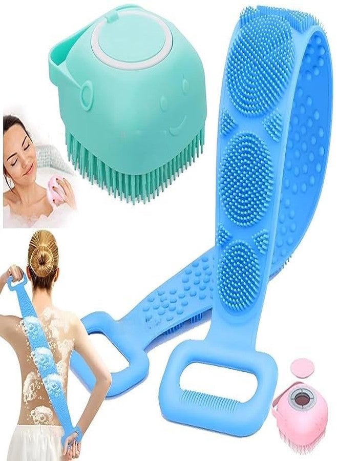 SNEVIL 2 Pcs Combo Silicone Soft Cleaning Body Bath Brush With Shampoo Dispenser and Back Scrubber for Deep Cleaning Bath Brush For Dead Skin Removal Gentle Massage Exfoliation For Kids Men And Women (Back,Body Scrubber combo) - Image 1