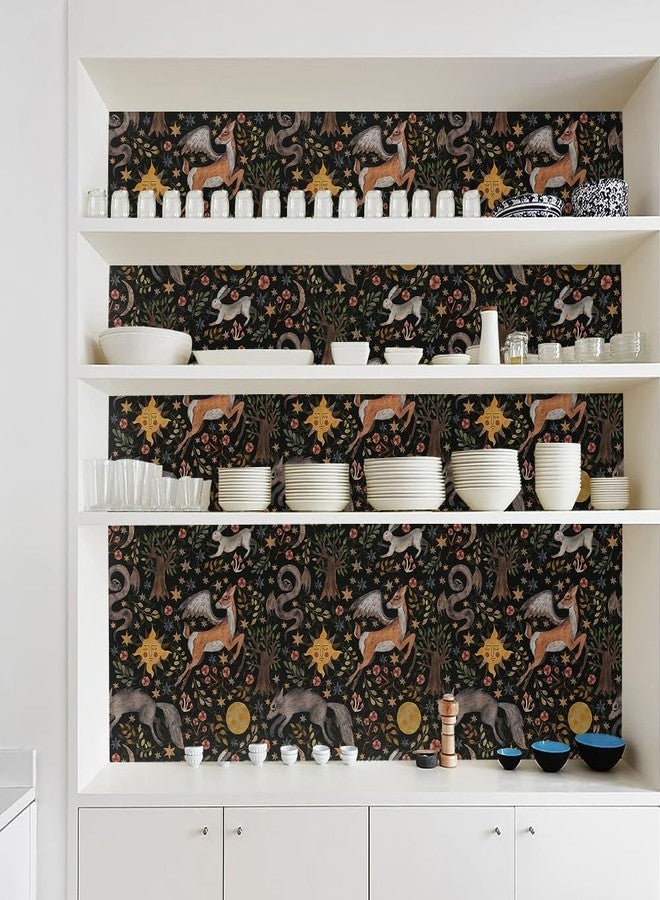 MuralPeel Dark Black Animals Sun Moon Wolf Rabbit Vintage Peel and Stick Wallpaper Self Adhesive Removable Easy Peel Off Contact Paper Stick on Wall Paper for Bedroom Cabinet Renter Friendly - Image 4