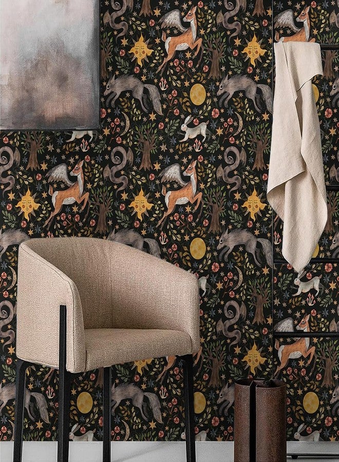 MuralPeel Dark Black Animals Sun Moon Wolf Rabbit Vintage Peel and Stick Wallpaper Self Adhesive Removable Easy Peel Off Contact Paper Stick on Wall Paper for Bedroom Cabinet Renter Friendly - Image 3