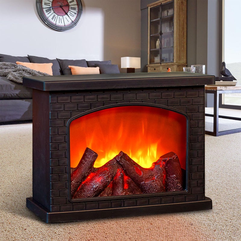 Fireplace Lanterns DecorativeSmall Fake Fire PlaceFlame Effect LED Fire LampBattery Operated USB Charge Portable FireplaceIndoor Outdoor Christmas Decoration No Heater Function Black