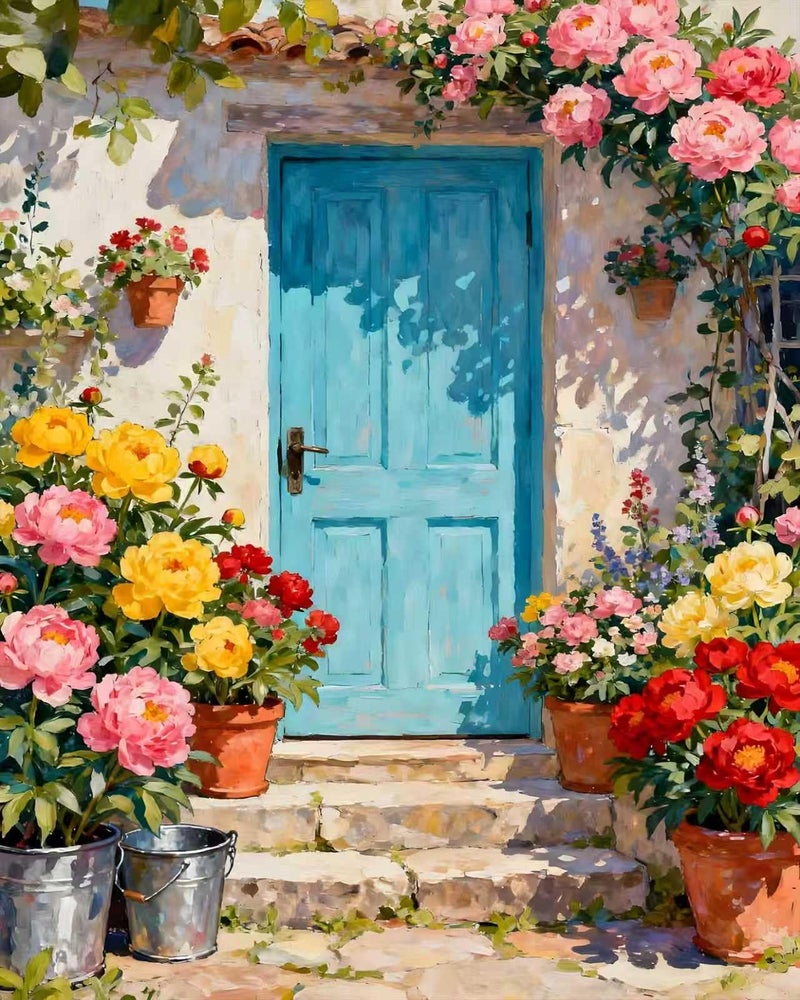 MBNTJHT Scenery Paint by Numbers Kit for Adults Beginner,Unframed Flowers and Door Oil Paint by Number Kits,DIY Acrylic Painting Art Craft Kit for Home Wall Decor 16x20 Inch. - Image 1