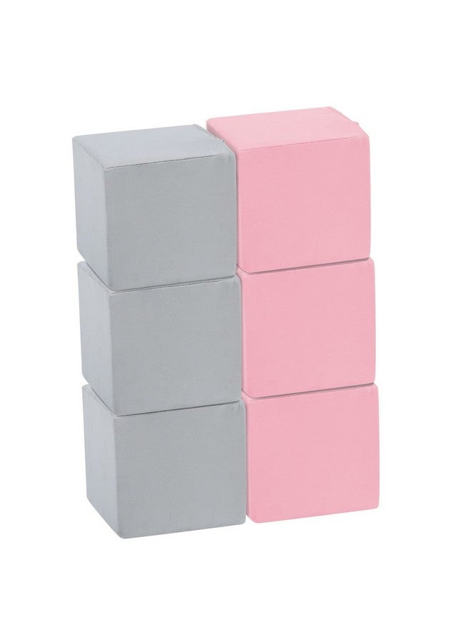 TRENDBOX 6 Pcs Toddler Foam Blocks, 5.5inch Soft Foam Cubes Blocks with Detachable Washable Cover, Soft Play Blocks for Toddlers and Kid （Light Gray & Pink） - Image 1