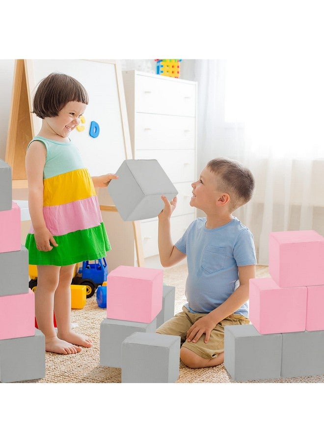 TRENDBOX 6 Pcs Toddler Foam Blocks, 5.5inch Soft Foam Cubes Blocks with Detachable Washable Cover, Soft Play Blocks for Toddlers and Kid （Light Gray & Pink） - Image 4