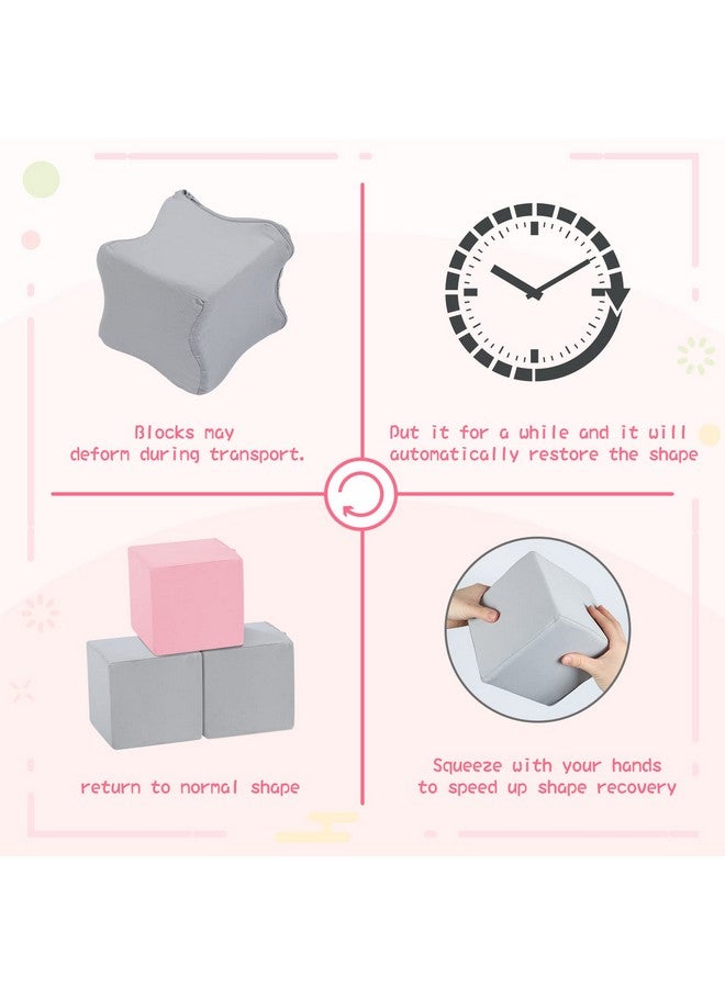 TRENDBOX 6 Pcs Toddler Foam Blocks, 5.5inch Soft Foam Cubes Blocks with Detachable Washable Cover, Soft Play Blocks for Toddlers and Kid （Light Gray & Pink） - Image 3