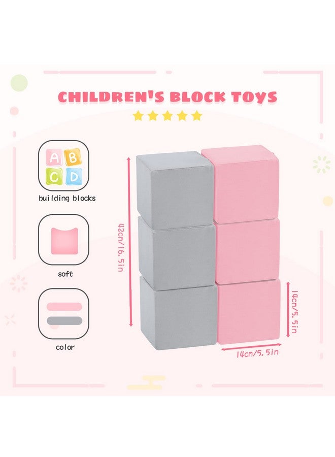 TRENDBOX 6 Pcs Toddler Foam Blocks, 5.5inch Soft Foam Cubes Blocks with Detachable Washable Cover, Soft Play Blocks for Toddlers and Kid （Light Gray & Pink） - Image 2