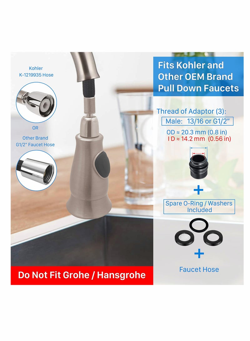 Kitchen Faucet Pull Down Spray Head,  Faucet Sprayer Replacement for Kitchen Sink Pull-Down Faucet, 3 Function Kitchen Tap Spray Spout Part Brushed Nickel - Upgraded Ver