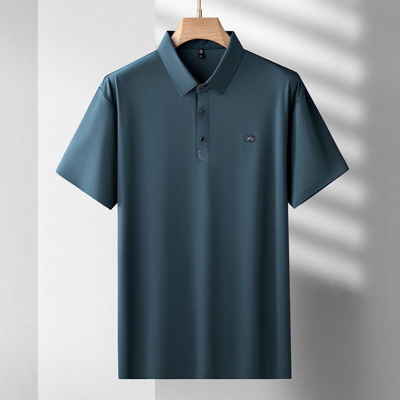 2024 Men'S Jinammonia Fabric T-Shirt Plus Large Size Fashionable Casual Lapel Ice Silk Short Sleeve T-Shirt - Image 2