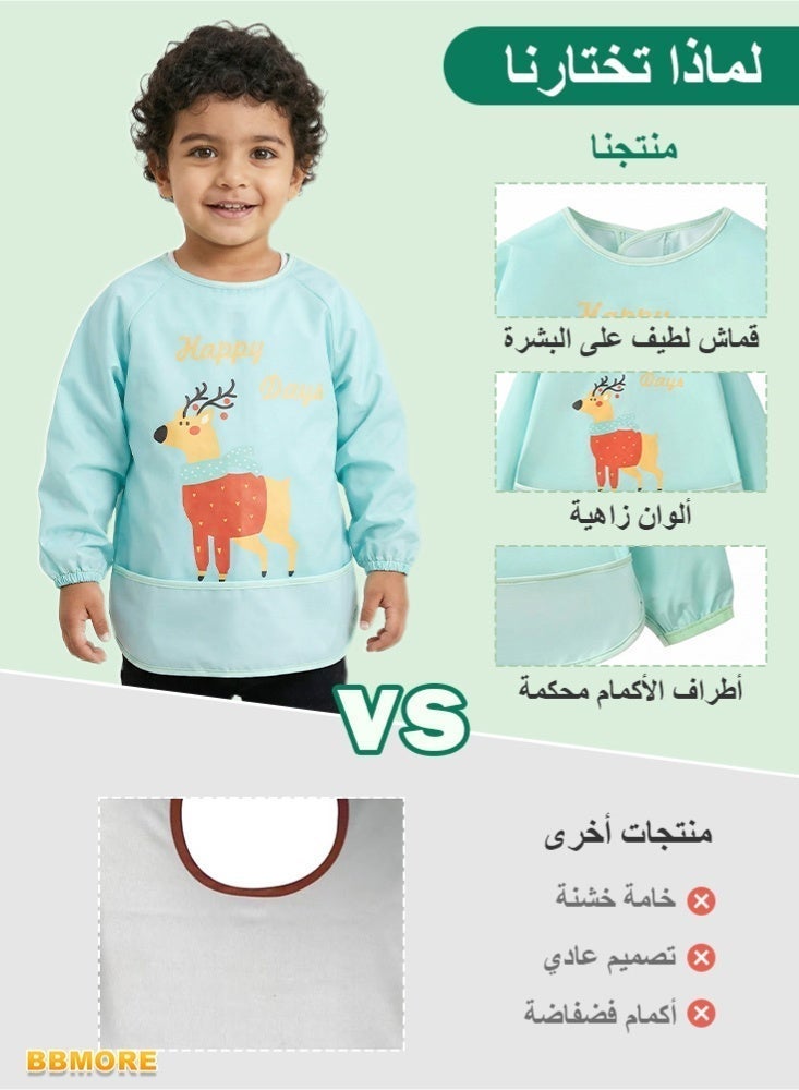 BBMORE 2Packs Baby Feeding Bibs with Sleeves and Catch-all Pocket, Waterproof Baby Long Sleeve Bibs Adjustable Fit for Ages 6-36 Months (Green) - Image 5