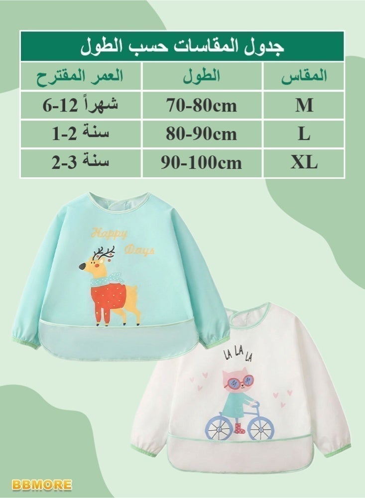 BBMORE 2Packs Baby Feeding Bibs with Sleeves and Catch-all Pocket, Waterproof Baby Long Sleeve Bibs Adjustable Fit for Ages 6-36 Months (Green) - Image 3