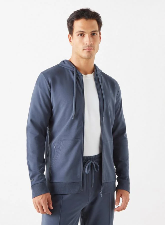 ADOT by Splash Solid Zip Through Sweatshirt with Hood and Long Sleeves