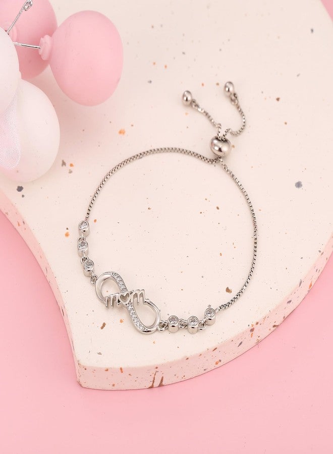 BriLove Mother's Day Bracelet for Mom,Gorgeous Cubic Zirconia Dainty Infinity Bracelets Gift for Women Birthday/Mothers Day/Valentines Day/Christmas Clear Silver-Tone - Image 5