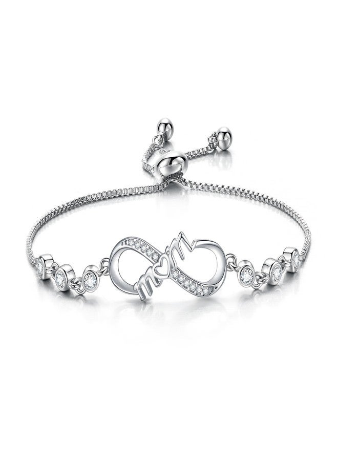 BriLove Mother's Day Bracelet for Mom,Gorgeous Cubic Zirconia Dainty Infinity Bracelets Gift for Women Birthday/Mothers Day/Valentines Day/Christmas Clear Silver-Tone - Image 1