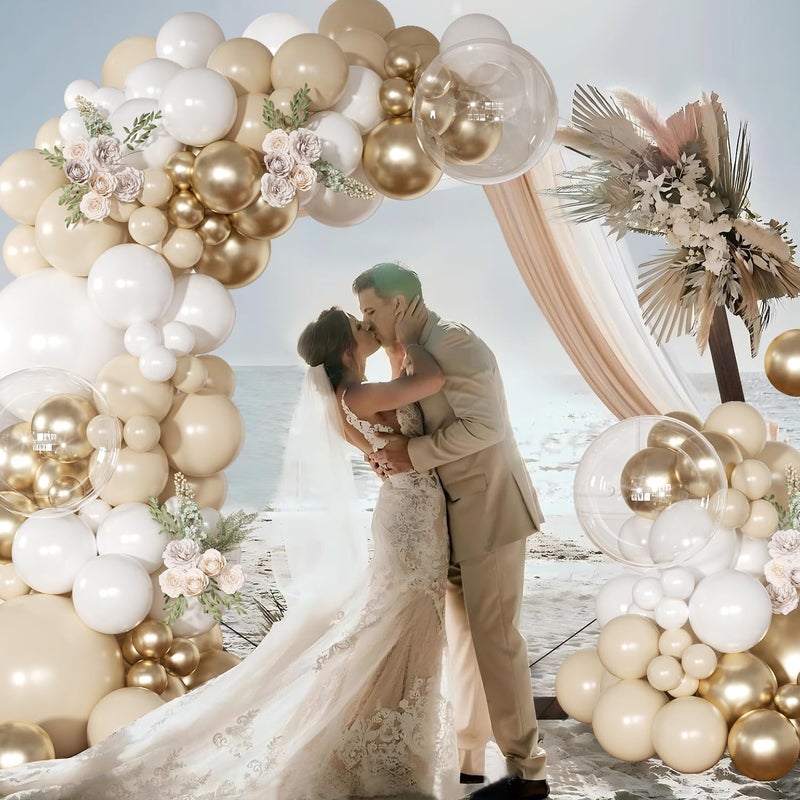 NUTTYBASH White and Gold Balloon Arch Kit, Metallic Gold and Sand White Balloon Garland Kit for Wedding Birthday Baby Shower Gender Reveal Bridal Decorations - Image 4